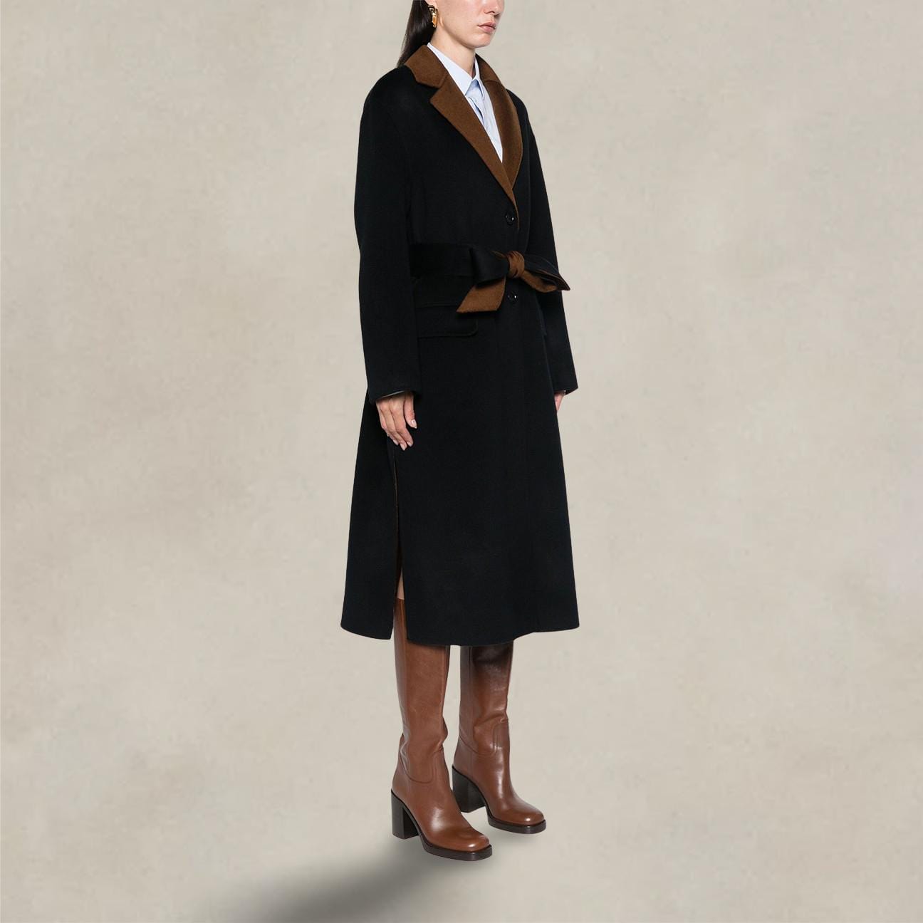 ASPESI Cappotto donna in lana double Blue e Marrone