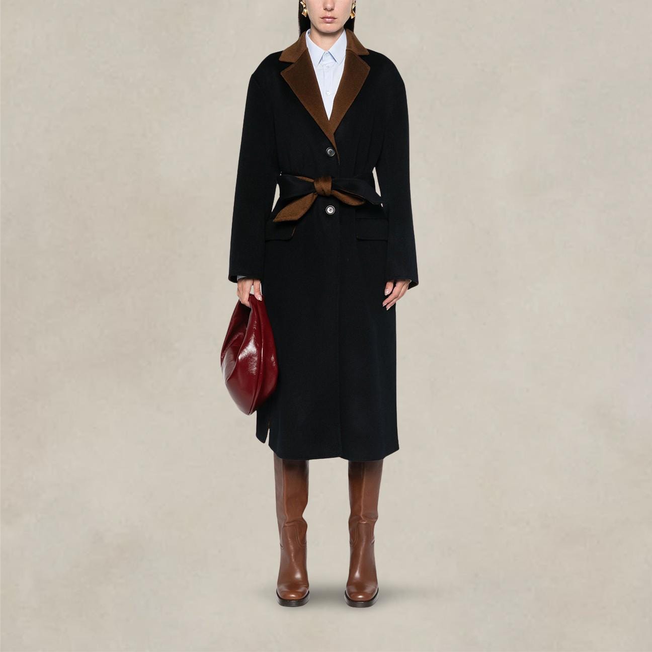 ASPESI Cappotto donna in lana double Blue e Marrone