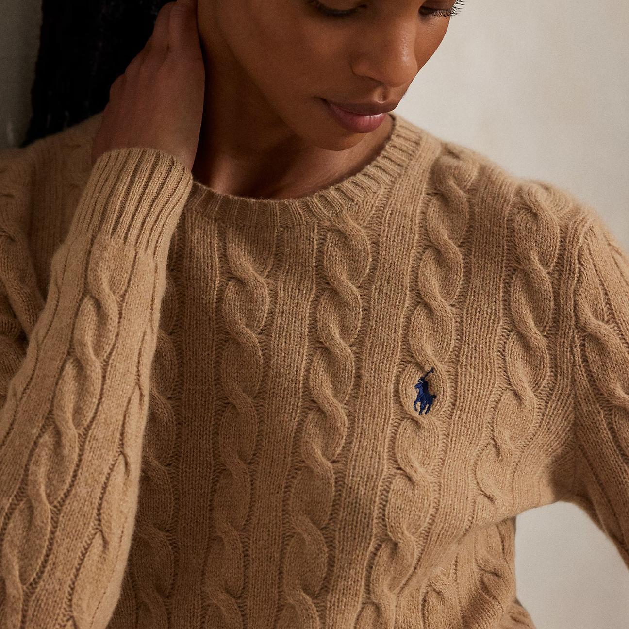 Maglia donna girocollo in lana e cashmere Camel 211971865002 CAMEL MELANGE POLO RALPH LAUREN
