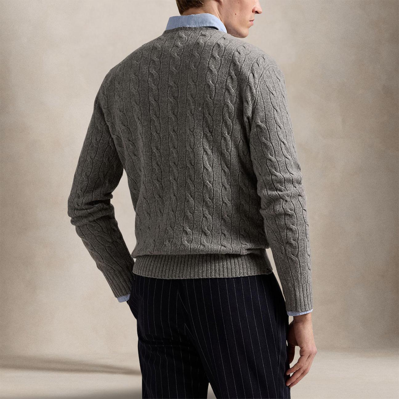 Maglia uomo con trecce in lana e cashmere Grigio 710876762012 FAWN GREY HEATHER POLO RALPH LAUREN