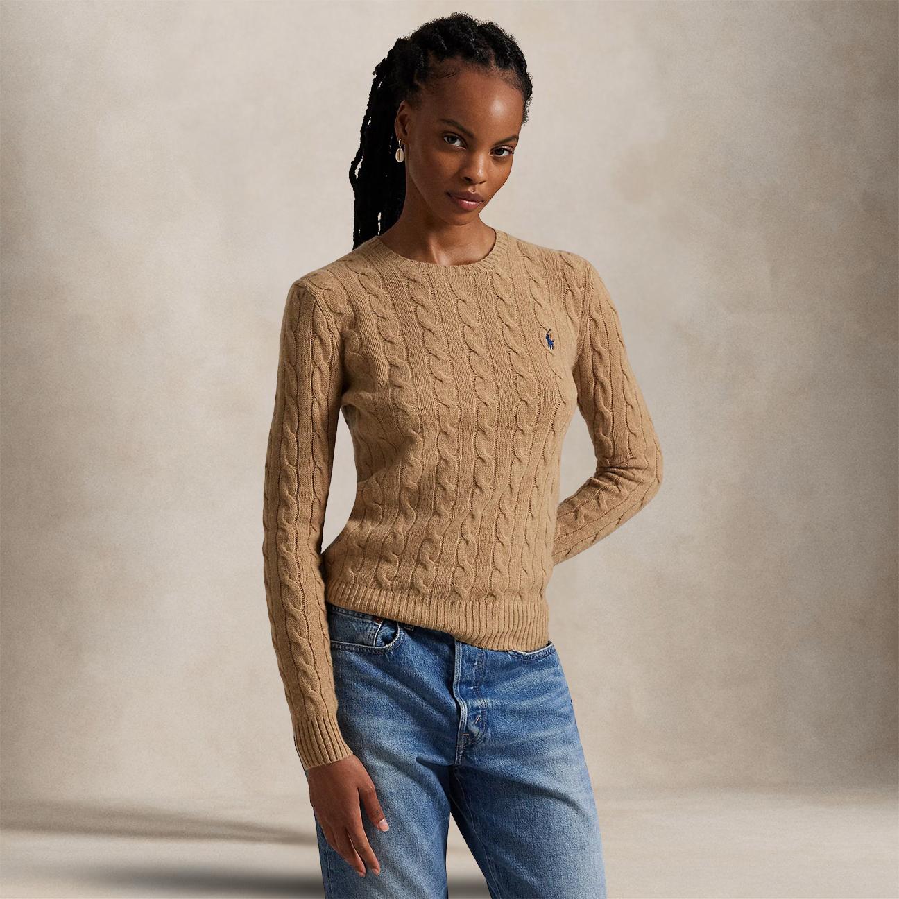 Maglia donna girocollo in lana e cashmere Camel 211971865002 CAMEL MELANGE POLO RALPH LAUREN