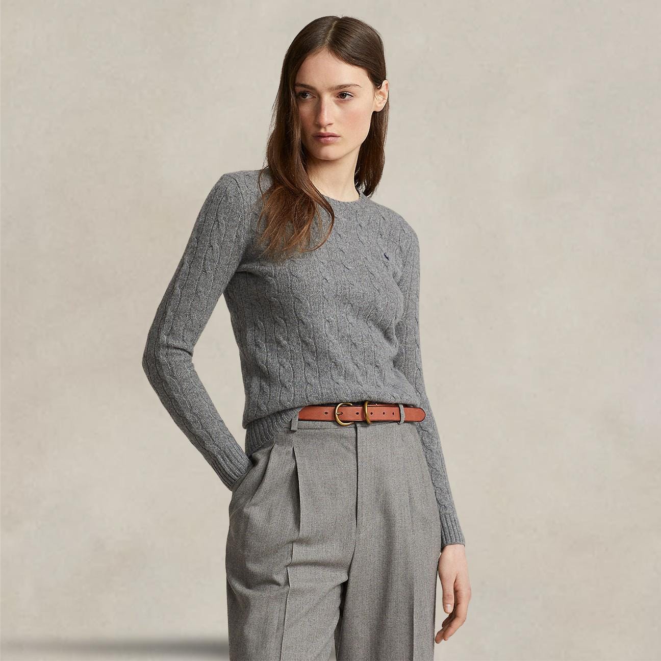 Maglia girocollo a trecce Grigio 211910421 013 GREY HEATHER POLO RALPH LAUREN