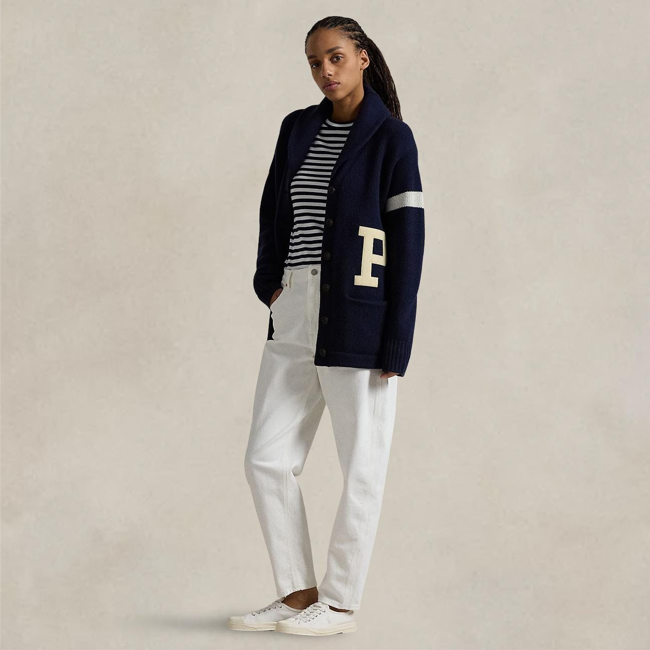 Cardigan con collo sciallato Blue 211941591 001 NAVY IVORY POLO RALPH LAUREN