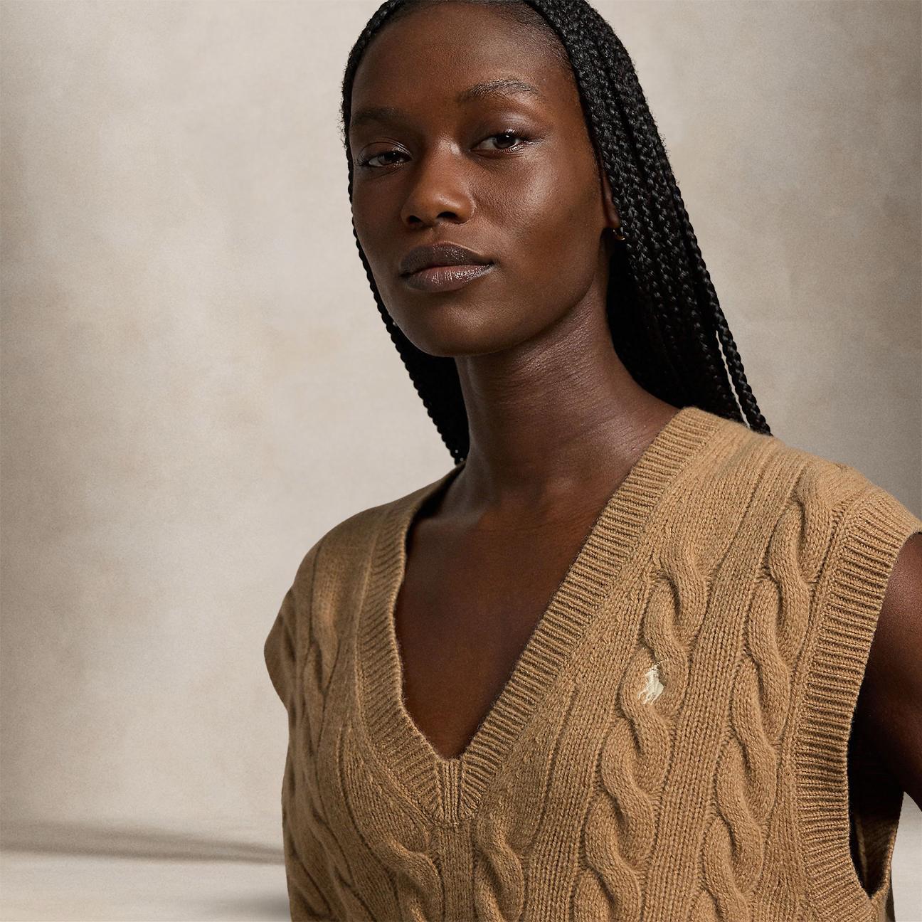 Gile donna in lana e cashmere a trecce Beige 211949994001 CAMEL MELANGE POLO RALPH LAUREN
