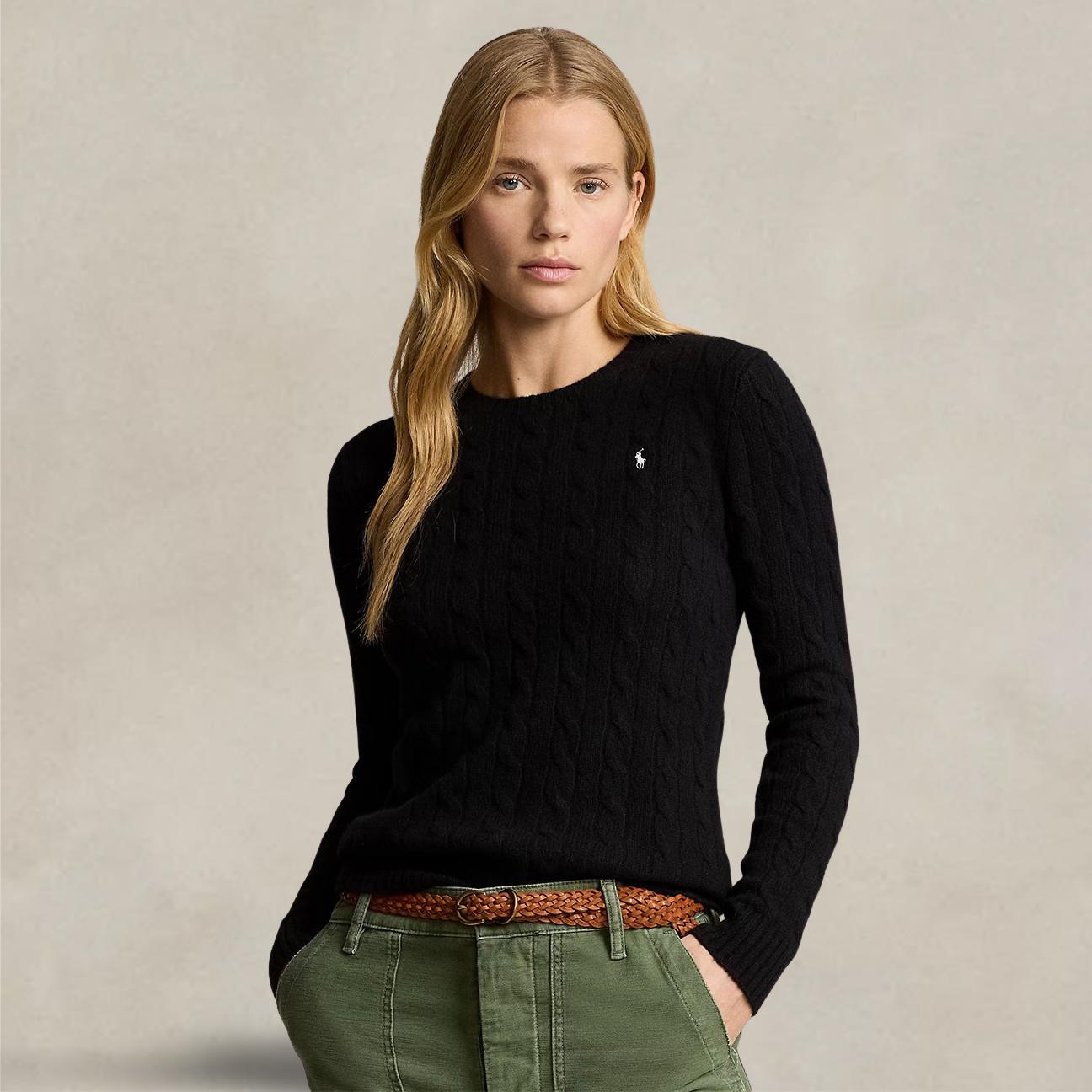 Maglia donna girocollo a trecce Nero 211910421 015 POLO BLACK POLO RALPH LAUREN