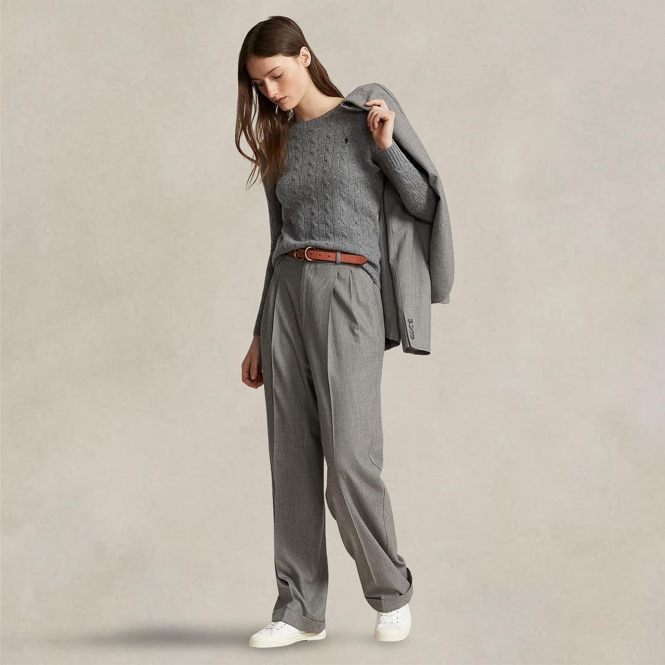 POLO RALPH LAUREN Maglia girocollo a trecce Grigio