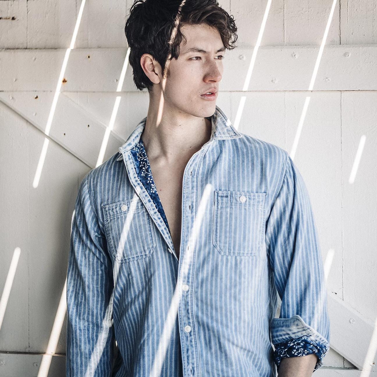 RRL Camicia uomo double face Indaco