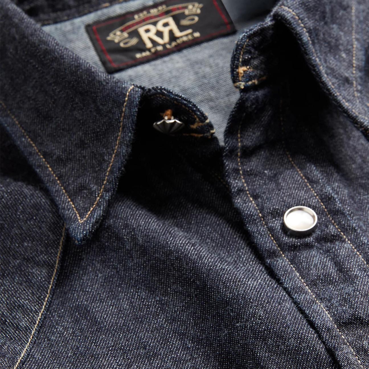 RRL Camicia uomo western in denim Slim-Fit
