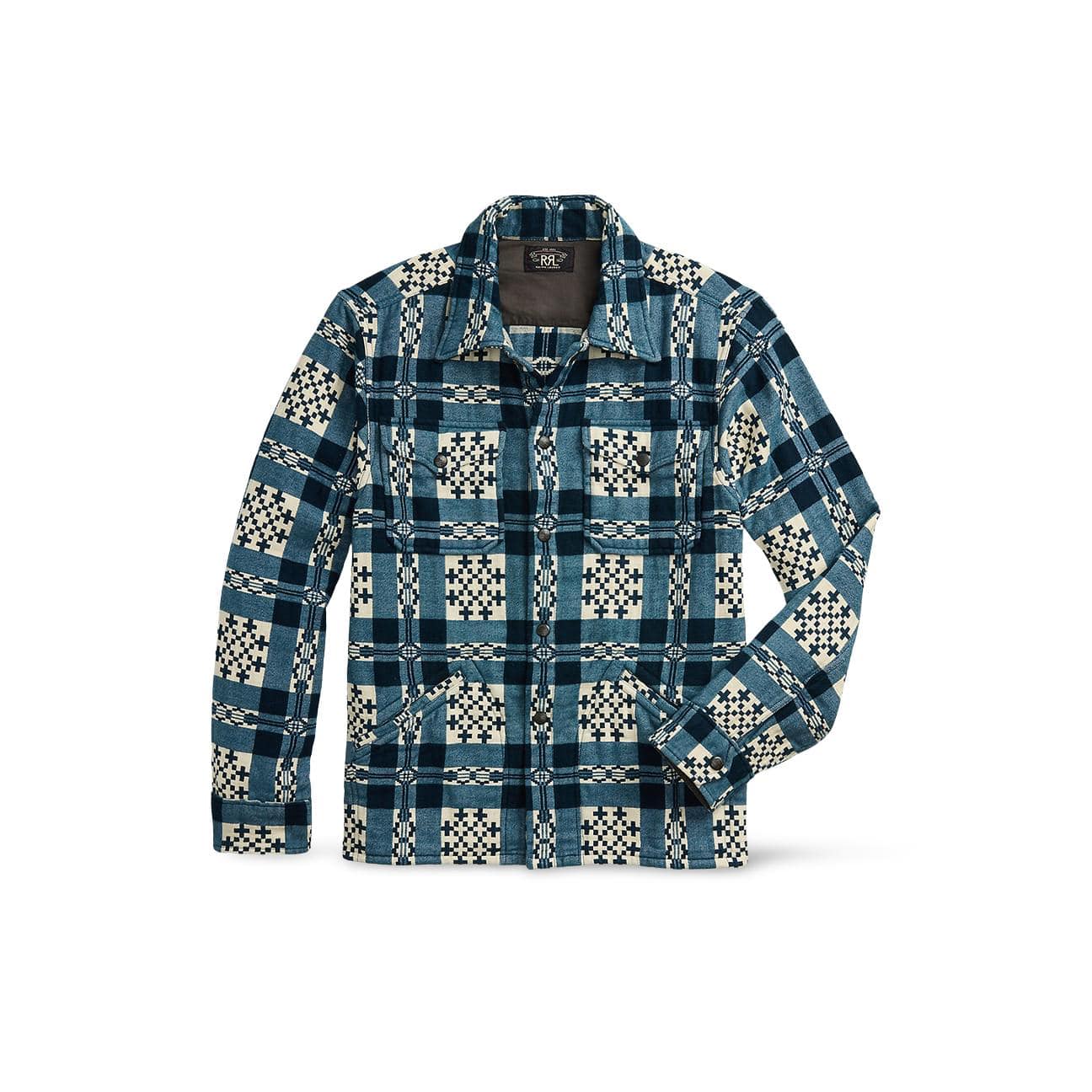 RRL Giacca camicia jacquard Blue Panna