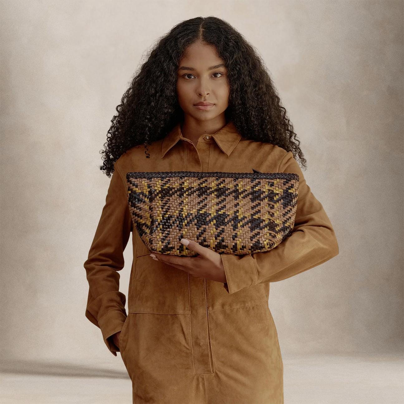 VIPERA Pouch Mondrian Madras Taupe Chocolate Gold