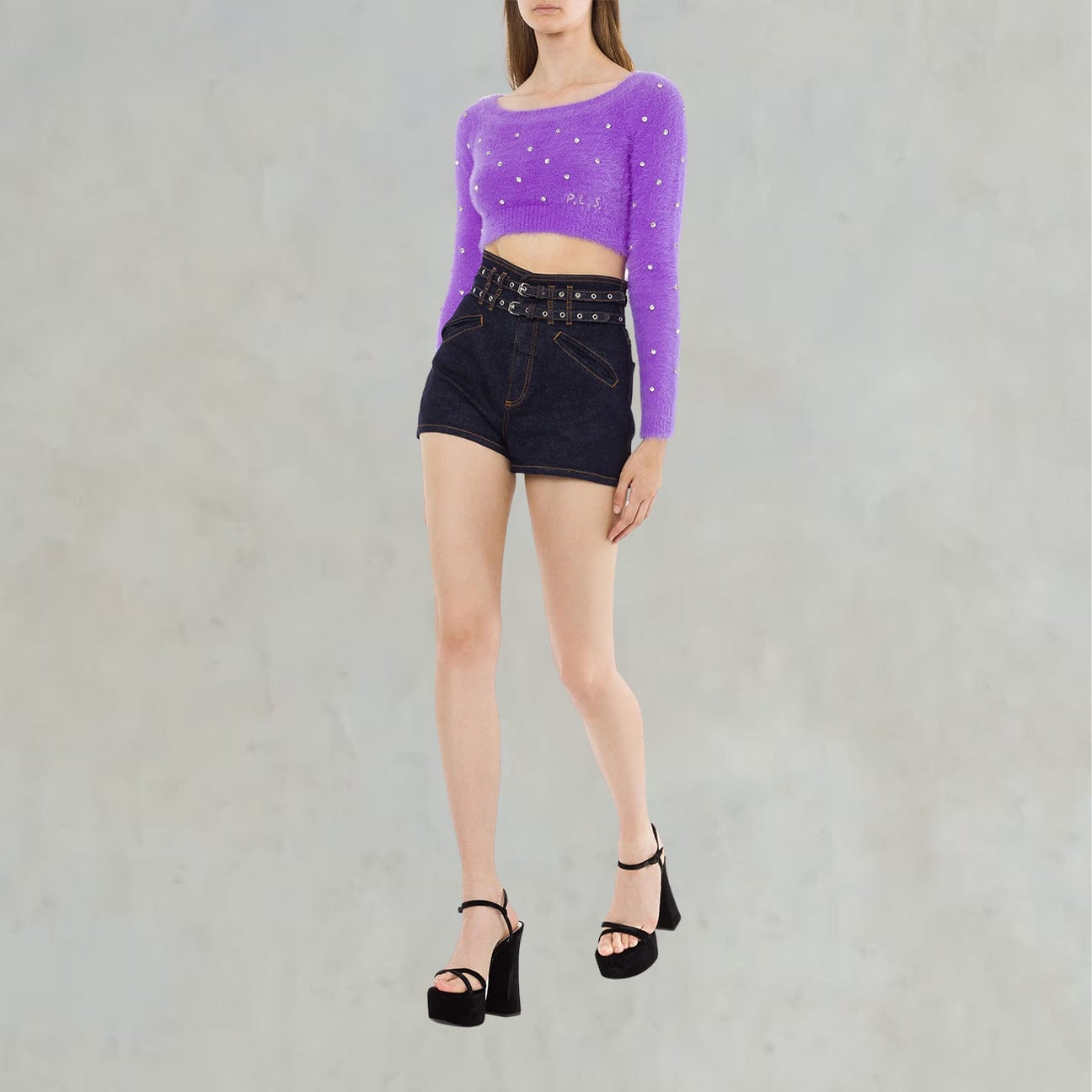 Maglia crop super soft con strass Lilla 0915 5703 A0263 VIOLA PHILOSOPHY 