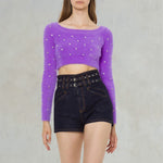Maglia crop super soft con strass Lilla 0915 5703 A0263 VIOLA PHILOSOPHY 