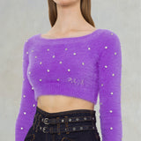 Maglia crop super soft con strass Lilla 0915 5703 A0263 VIOLA PHILOSOPHY 
