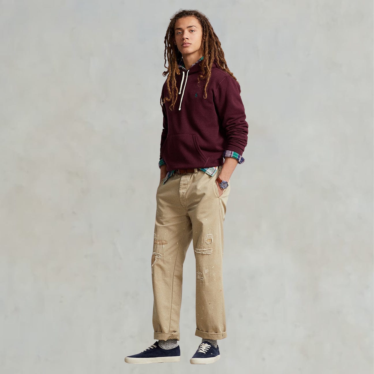 Felpa uomo  con cappuccio Bordeaux<BR/> 710766778 087 RED POLO RALPH LAUREN 