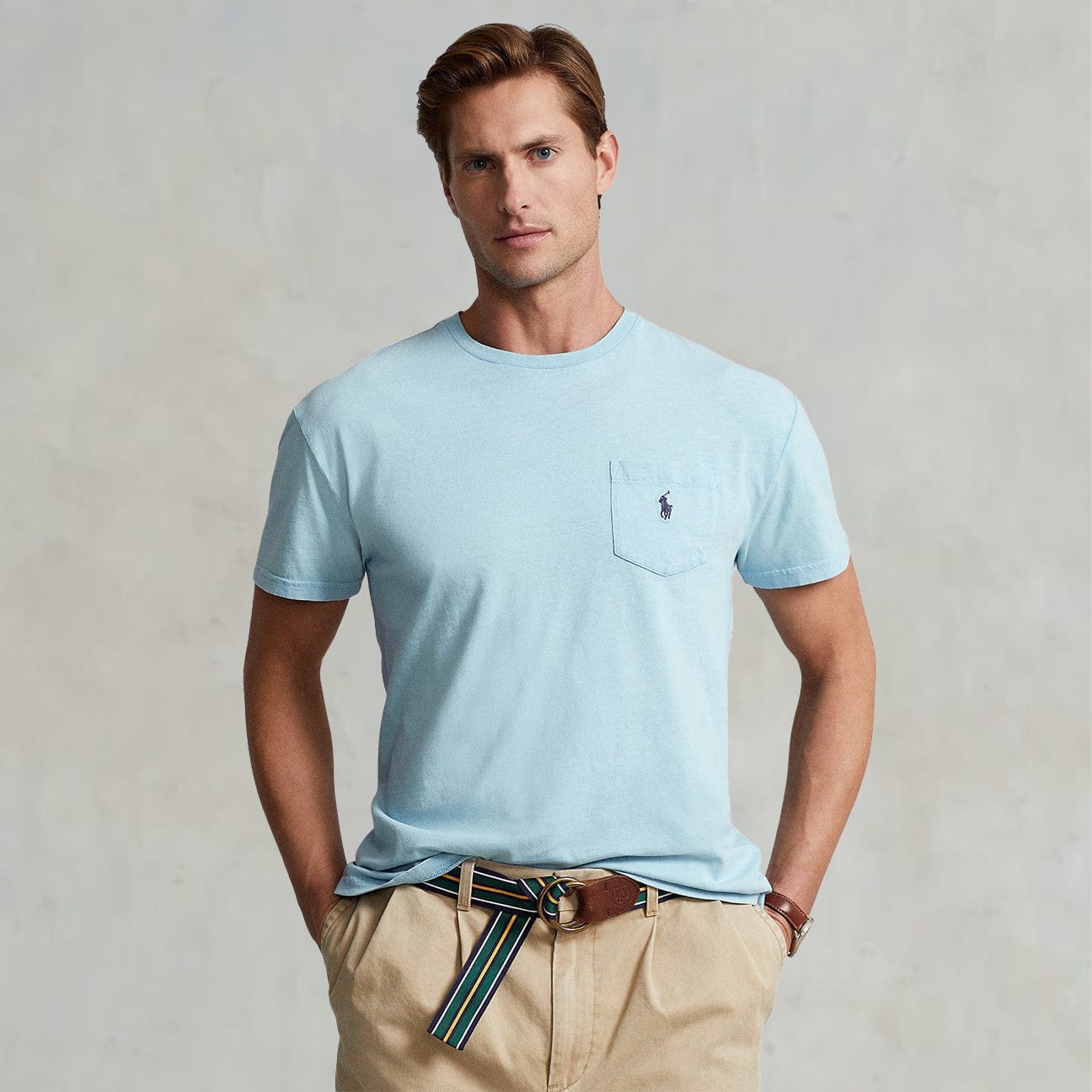 T-Shirt con taschino Azzurro<BR/> 7108357560 016 POW BLUE POLO RALPH LAUREN 