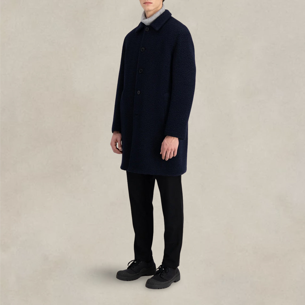 Cappotto uomo in boucle' Blue C9109 MWE 358 BLUE HARRIS WHARF LONDON 