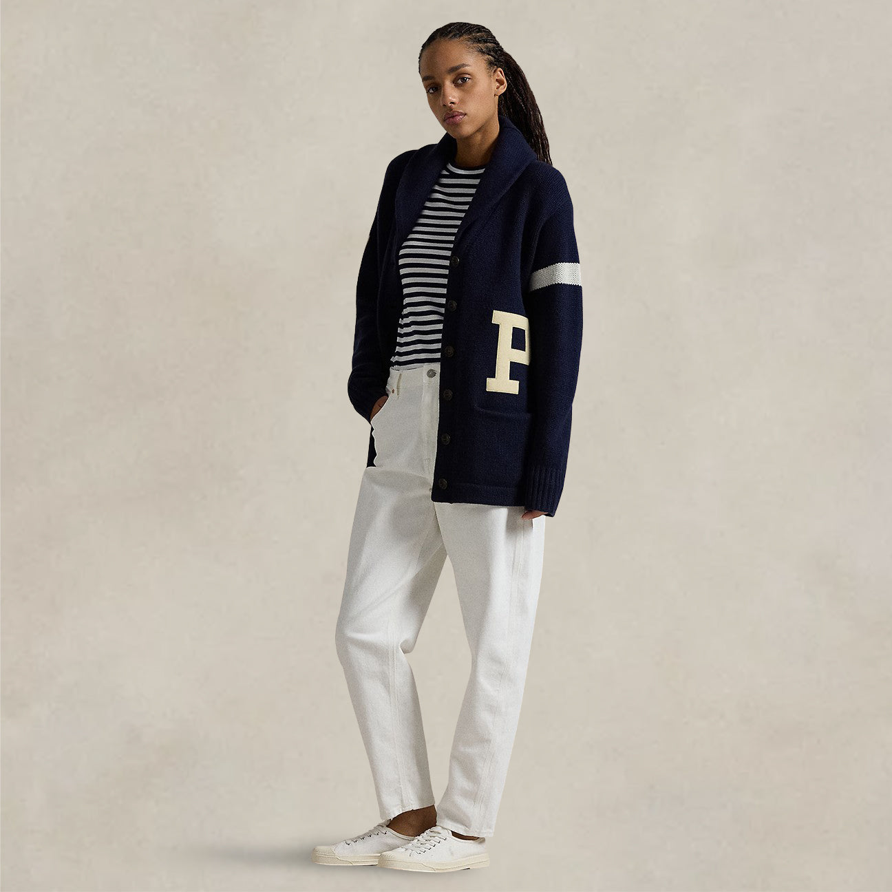 Cardigan con collo sciallato Blue 211941591 001 NAVY IVORY POLO RALPH LAUREN 