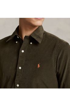 Camicia uomo in velluto Custom Fit Marrone 710853123 010 CHOCOLATE POLO RALPH LAUREN 