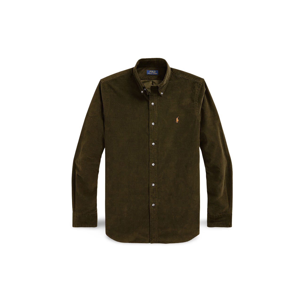 Camicia uomo in velluto Custom Fit Verde 710853123 011 CANOPY OLIVE POLO RALPH LAUREN 