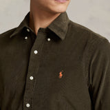 Camicia uomo in velluto Custom Fit Verde 710853123 011 CANOPY OLIVE POLO RALPH LAUREN 