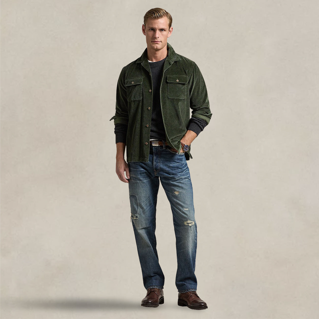 Camicia uomo Work in velluto Olive 710876980 014 ESTATE OLIVE POLO RALPH LAUREN 