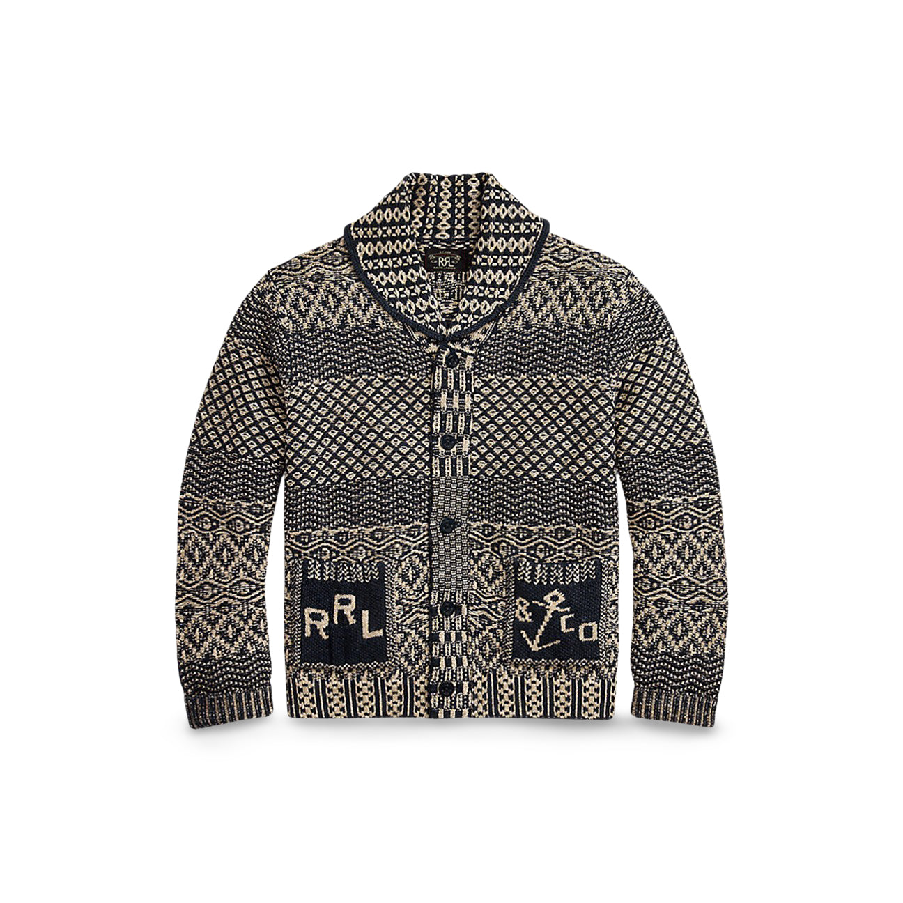 Cardigan sciallato in misto cotone Blue Bianco 782943522 001 NAVYCREAM RRL 