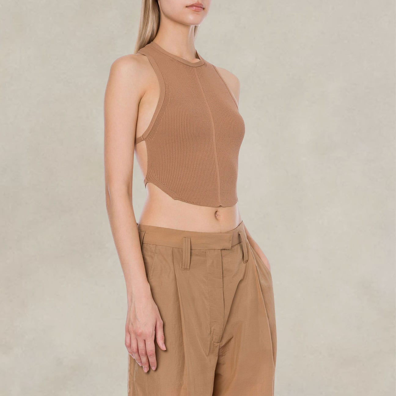 Top a costine con piercing Beige<BR/> 08802100 0088 MARRONE PHILOSOPHY 
