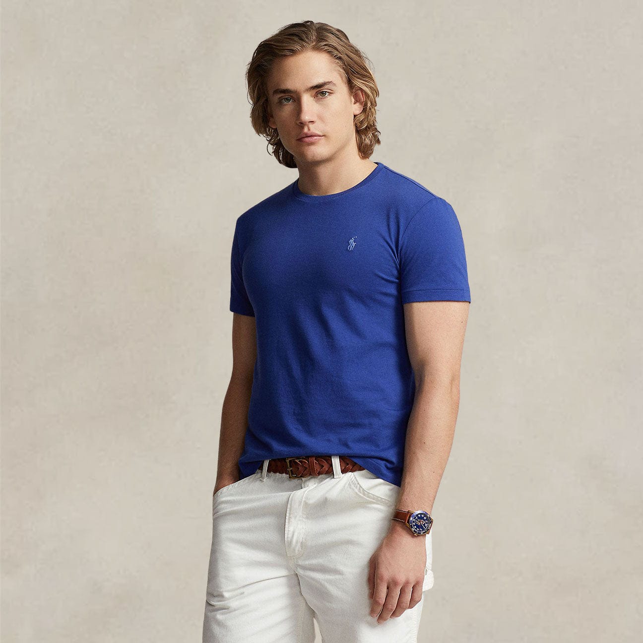 T-Shirt uomo girocollo Custom Slim Fit Royal 710671438 353 ROYAL POLO RALPH LAUREN 