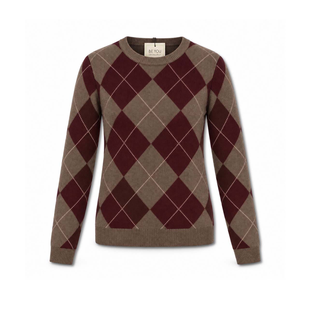 Maglia donna a rombi Taupe e Burgundy CD1230 Z24 BE YOU 