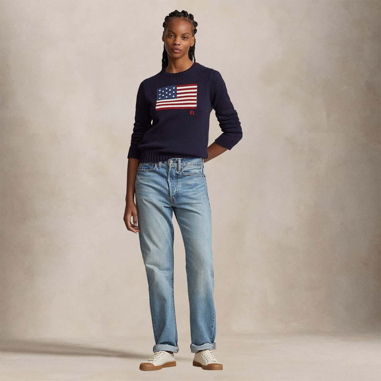Maglia donna in cotone girocollo  Flag Blue 211896939001 NAVY POLO RALPH LAUREN 