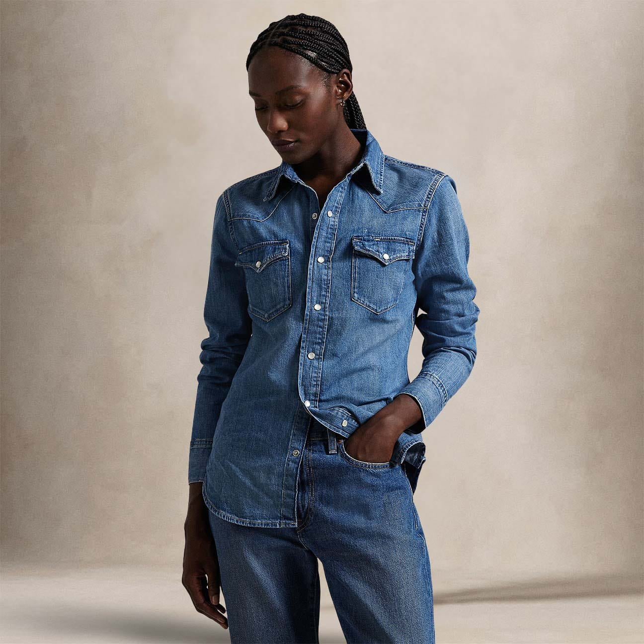 Camicia donna western in Denim medio 211969402001 CANARIA WASH POLO RALPH LAUREN 