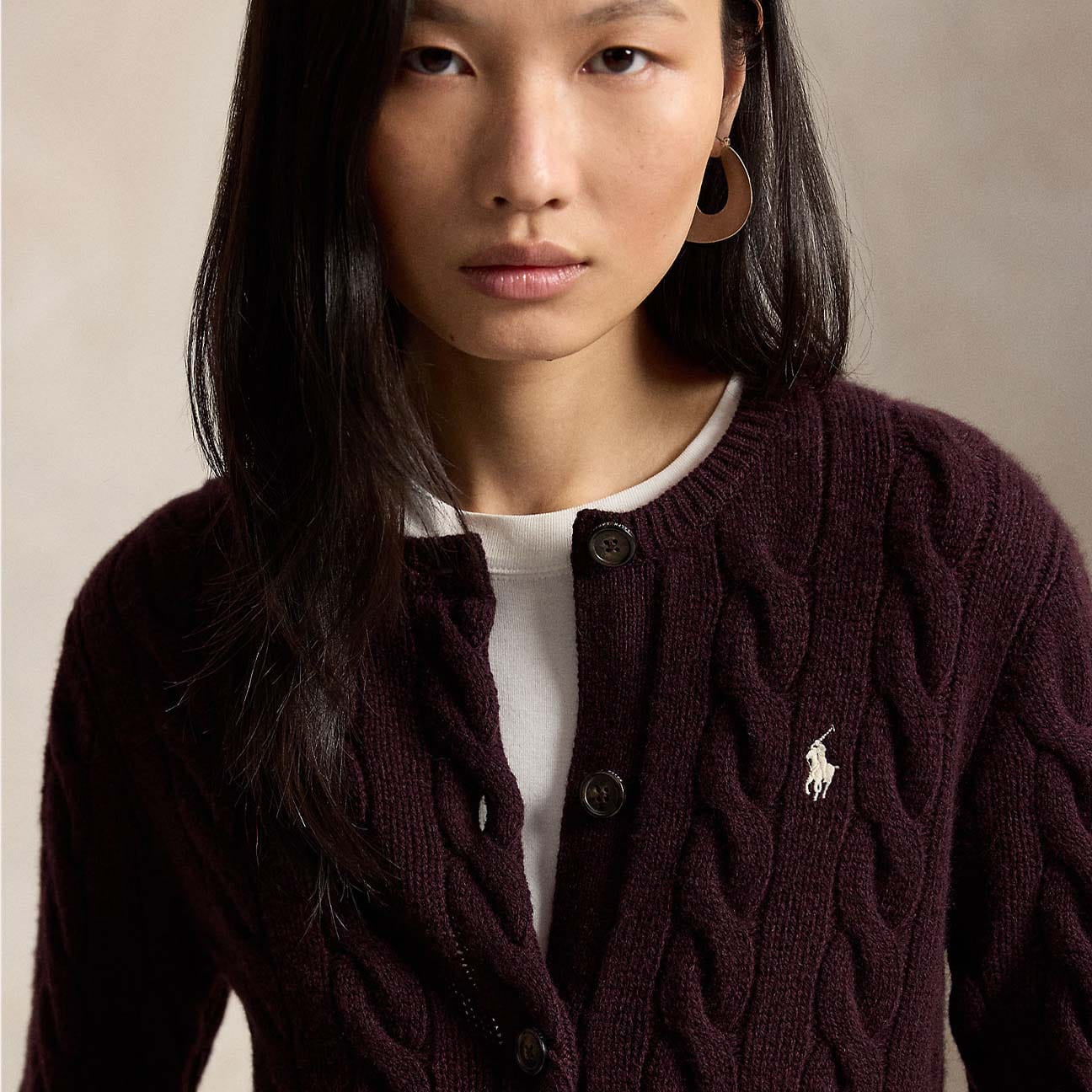 Cardigan donna in lana e cashmere Bordeaux 211972104506 DAMSON MELANGE POLO RALPH LAUREN 