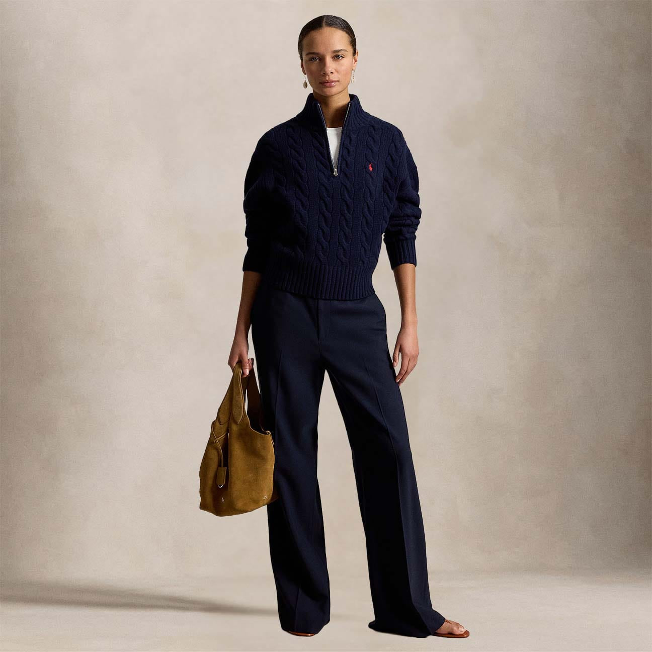 Maglia donna in lana e cashmere a trecce Blue 211972130004 HUNTER NAVY POLO RALPH LAUREN 