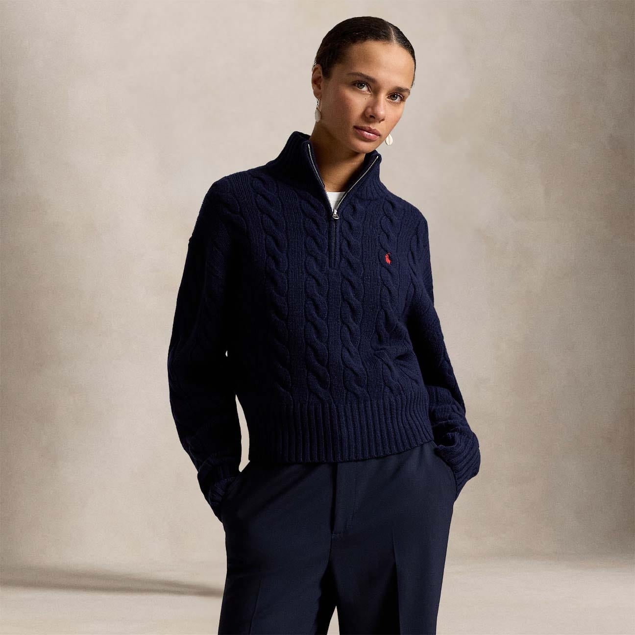 Maglia donna in lana e cashmere a trecce Blue 211972130004 HUNTER NAVY POLO RALPH LAUREN 