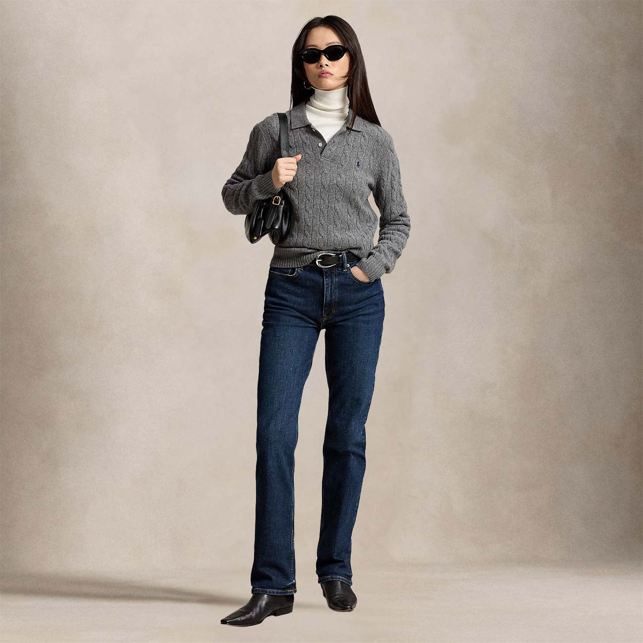 Polo donna in lana e cashmere a trecce Grigio 211972132500 FLANNEL GREY HEATHER POLO RALPH LAUREN 