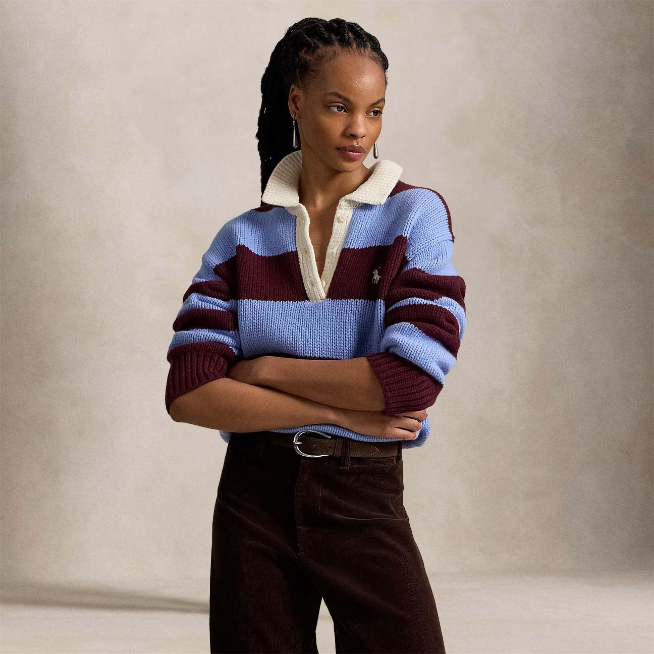 Polo rugby donna a righe Azzurro e Bordeaux 211B17752001 HARVARDWINEBLUE POLO RALPH LAUREN 