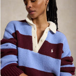Polo rugby donna a righe Azzurro e Bordeaux 211B17752001 HARVARDWINEBLUE POLO RALPH LAUREN 