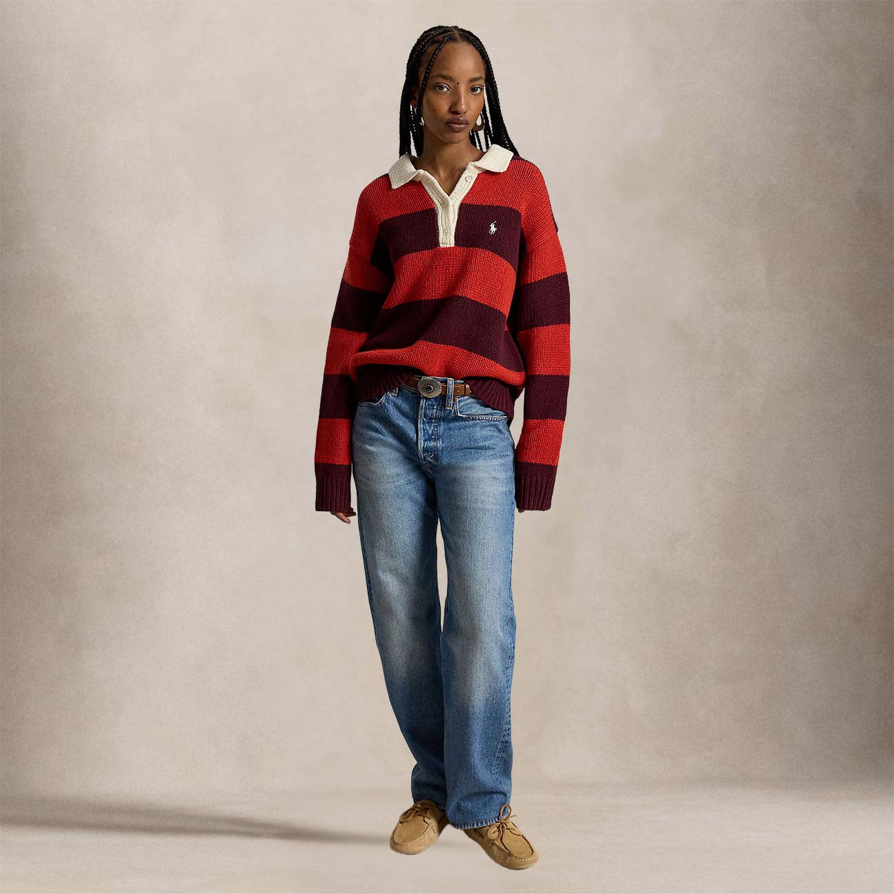Polo rugby donna a righe Rosso e Bordeaux 211B17752002 HARVARD WINE BRANDY POLO RALPH LAUREN 