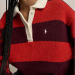 Polo rugby donna a righe Rosso e Bordeaux 211B17752002 HARVARD WINE BRANDY POLO RALPH LAUREN 