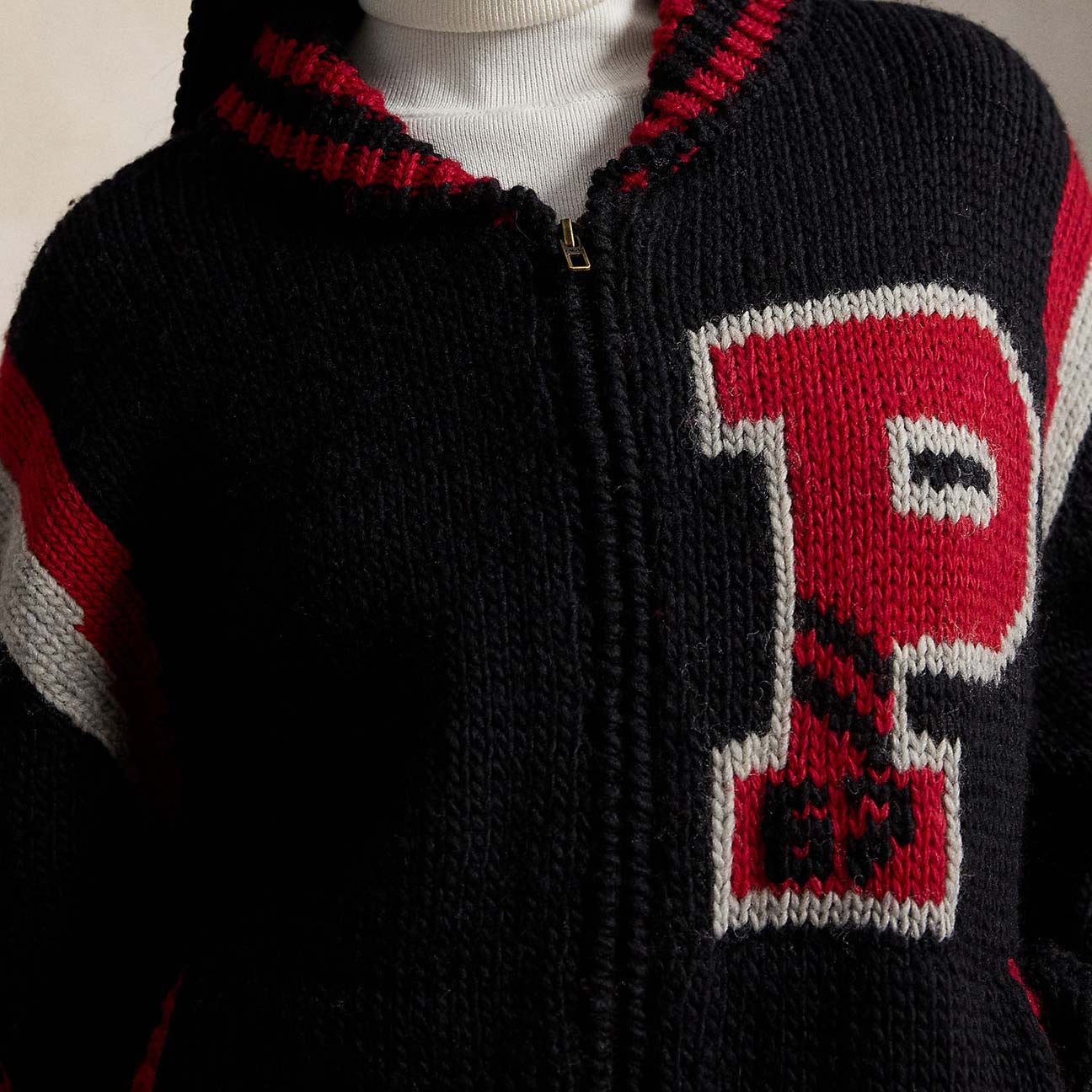 Cardigan  donna in lana con lettera Nero 211B17755001 BLACK MULTI POLO RALPH LAUREN 