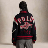 Cardigan  donna in lana con lettera Nero 211B17755001 BLACK MULTI POLO RALPH LAUREN 