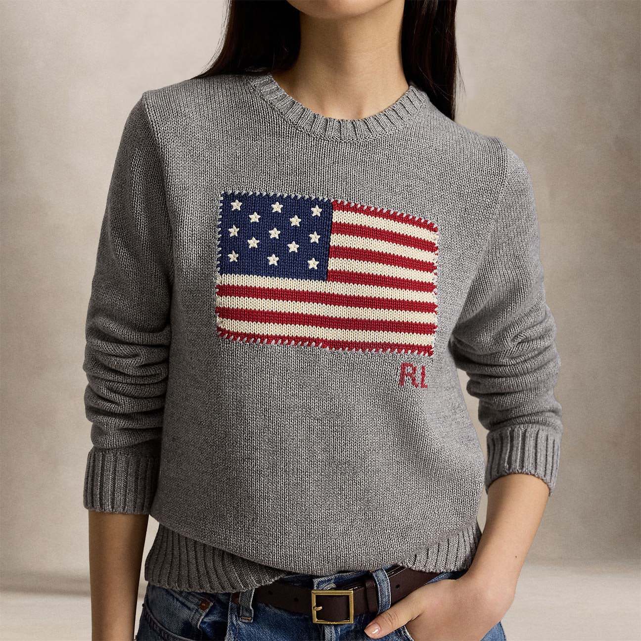 Maglia donna girocollo con bandiera Grigio 211B28830 002 POLO RALPH LAUREN 