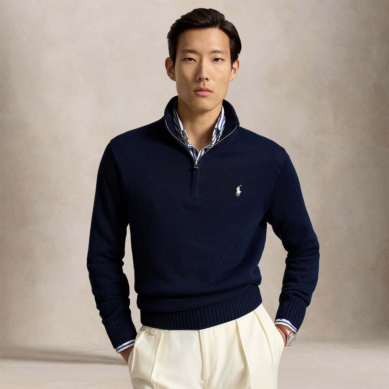 Maglio uomo in cotone con mezza zip Blue 710859939523 HUNTER NAVY POLO RALPH LAUREN 