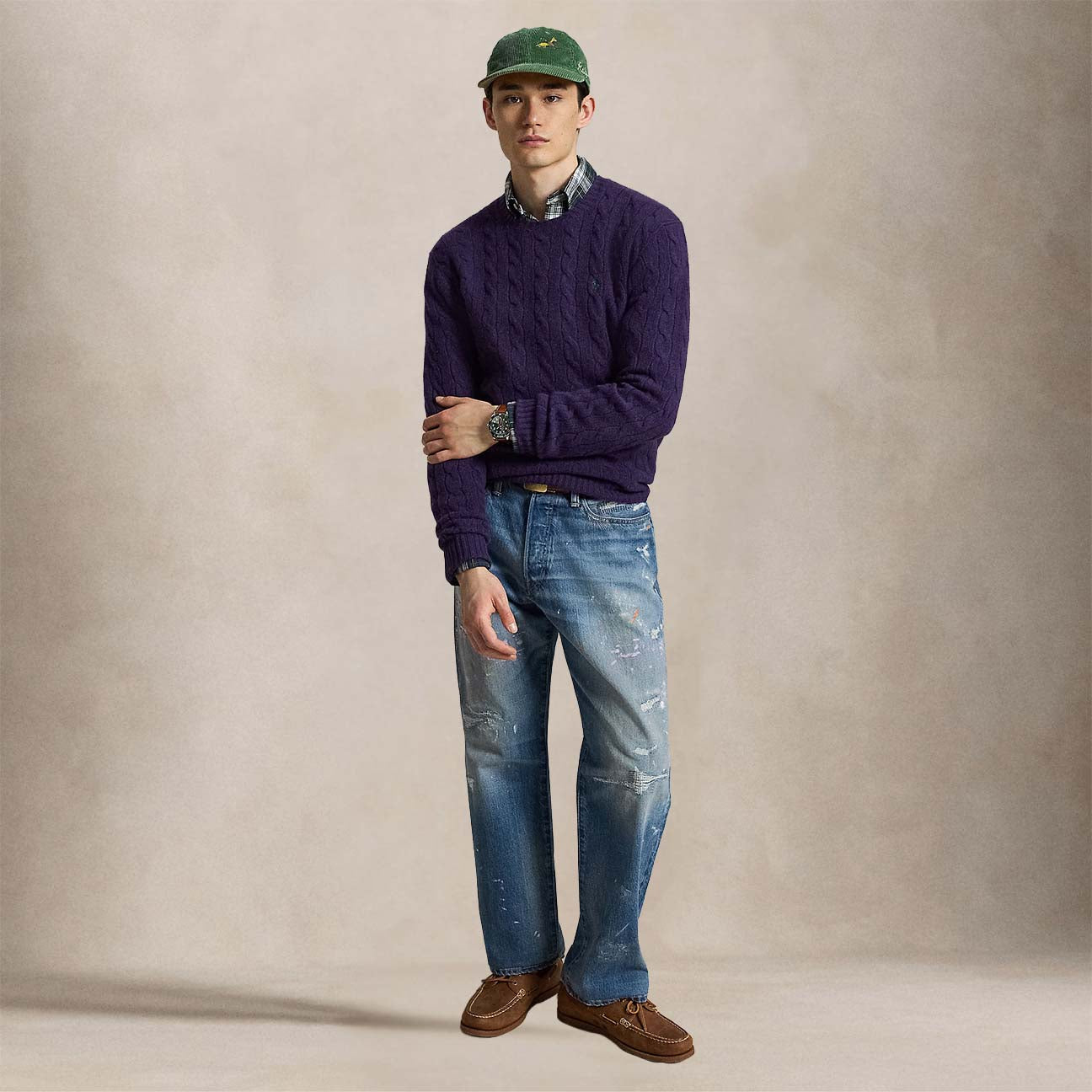 Maglia uomo a trecce girocollo Purple 710876762505 FIREFISH PURPLE POLO RALPH LAUREN 