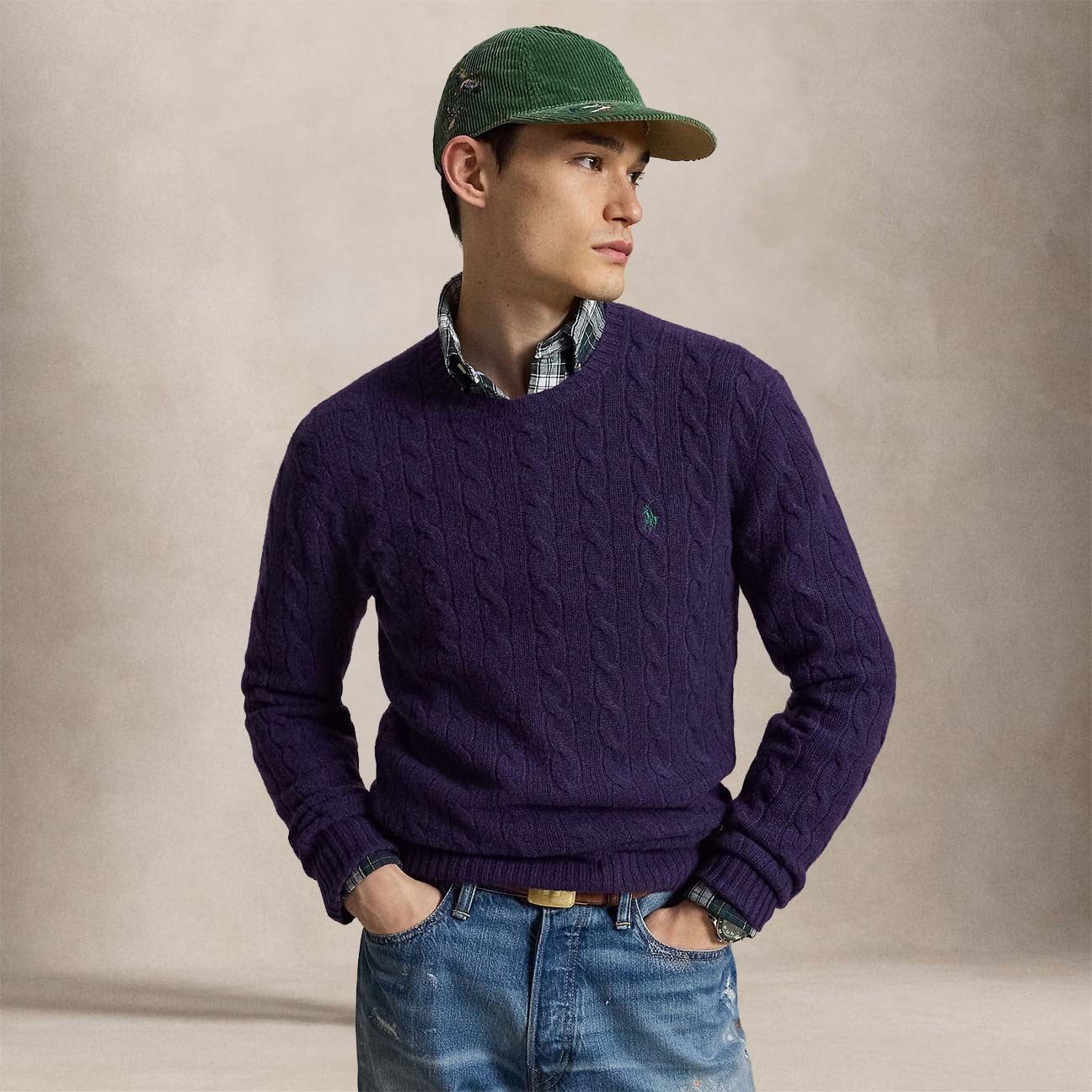 Maglia uomo a trecce girocollo Purple 710876762505 FIREFISH PURPLE POLO RALPH LAUREN 