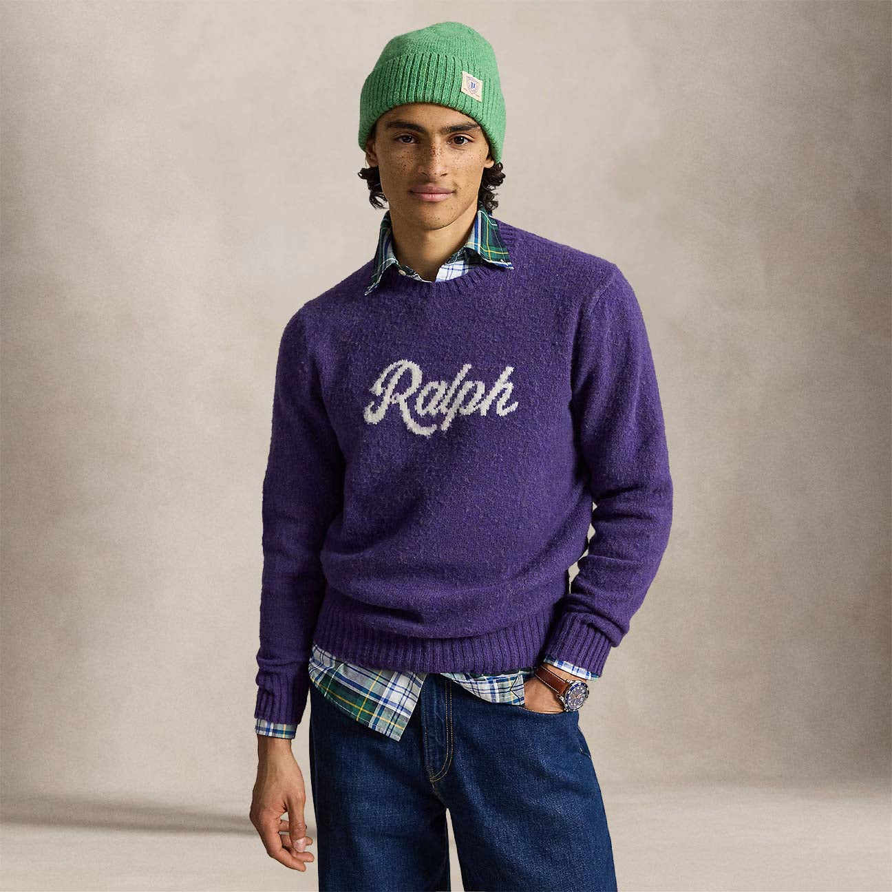 Maglia uomo girocllo con logo Purple 710B24668002 PURPLE COMBO POLO RALPH LAUREN 