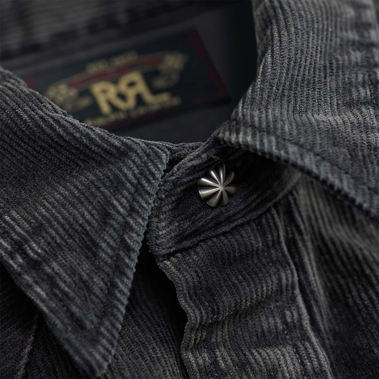 Camicia uomo western in velluto Slim Fit Nero 782P14897001 BLACK RRL 