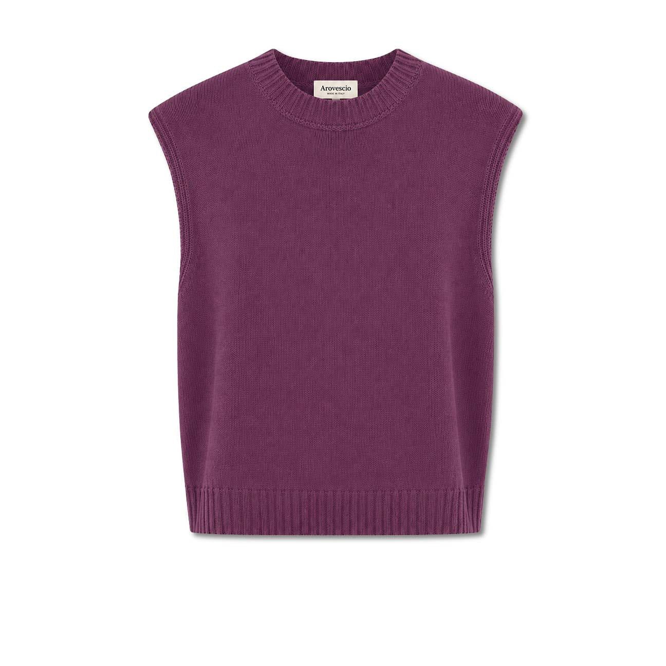 AROVESCIO Gilet donna in lana e cashmere Prugna