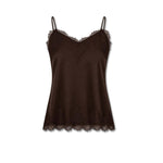AROVESCIO Top donna in seta con pizzo Marrone