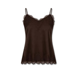 AROVESCIO Top donna in seta con pizzo Marrone